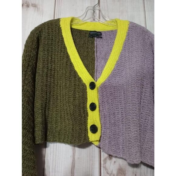 Urban Outfitters Sweater Ladies Small‎ Cardigan Button Up Green Purple Cropped - Picture 3 of 6
